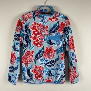 Patagonia Synchilla Blue Red Manoa Hawaiian Floral Snap-T Pullover Size Medium